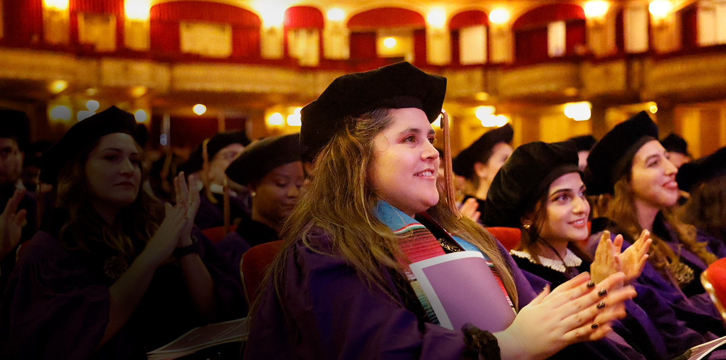Law students in the audience on graduation day at the Chicago Theater
