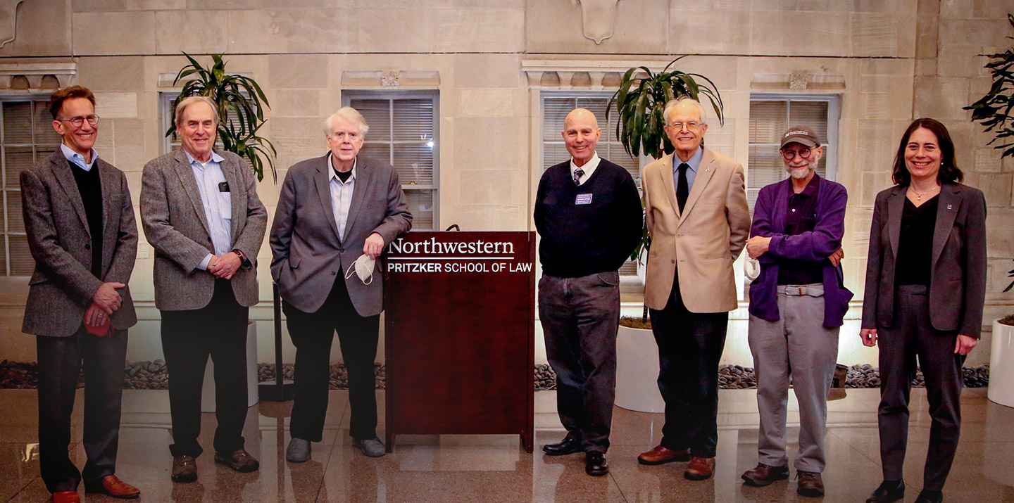Retiring faculty members in the Law School atrium