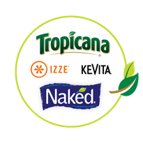 Tropicana, IZZE, KeVita, and Naked juice brand logos